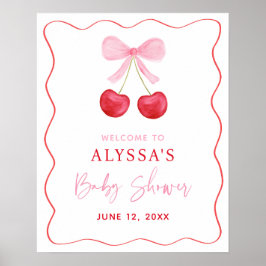 Välkommen till rosa Bow Cherry Baby Shower Poster