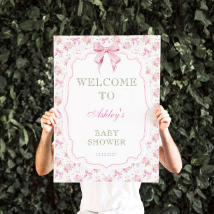 Välkommen till rosa Bow Girl Baby Shower Poster