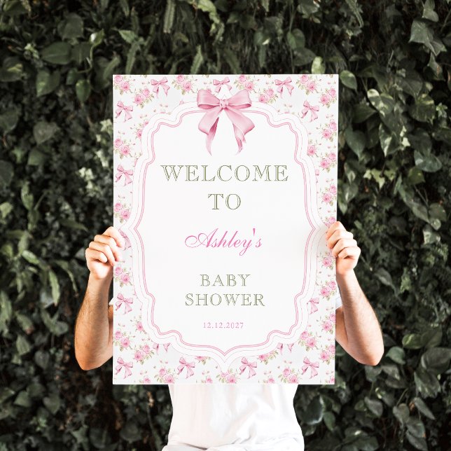 Välkommen till rosa Bow Girl Baby Shower Poster (Skapare uppladdad)