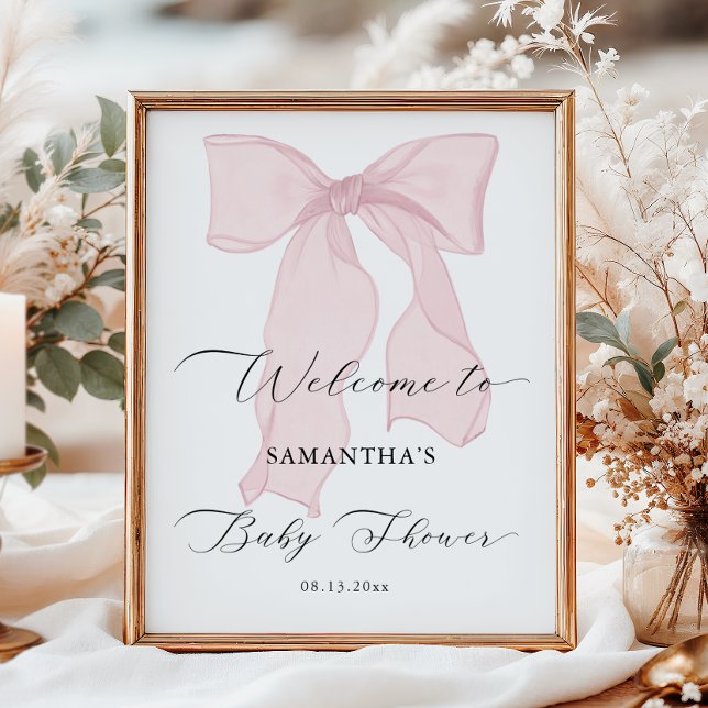 Välkommen till rosa Bow Girl Baby Shower Poster (Skapare uppladdad)
