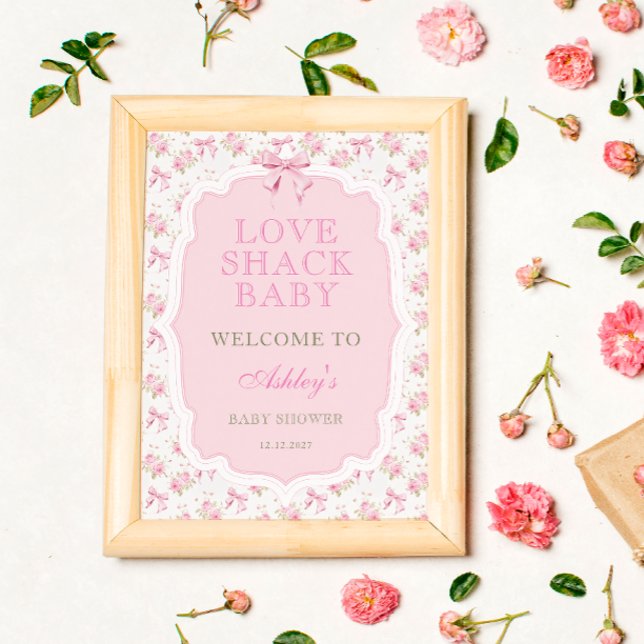 Välkommen till rosa Bow Kärlek Shack Baby Shower Poster (Skapare uppladdad)