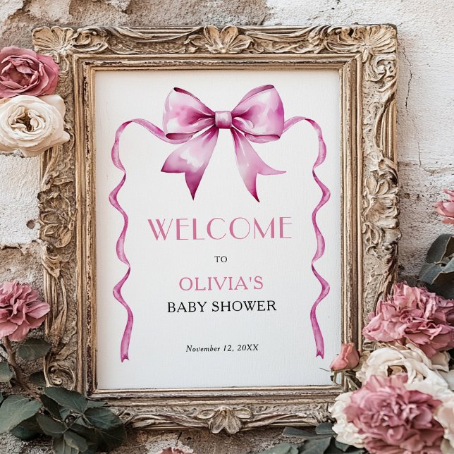 Välkommen till rosa Bow Ribbon Baby Shower Poster (Skapare uppladdad)