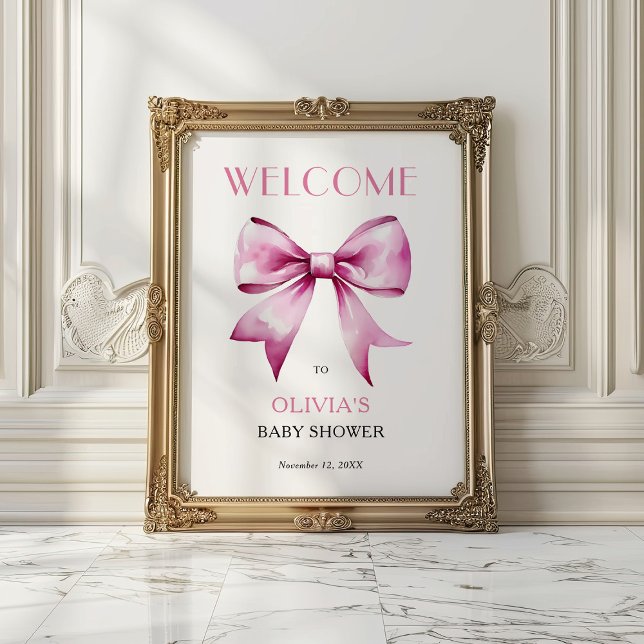 Välkommen till rosa Bow Ribbon Baby Shower Poster (Skapare uppladdad)