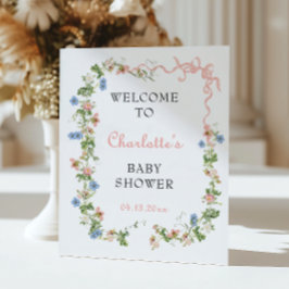Välkommen till rosa Bow WildblomBaby Shower Poster