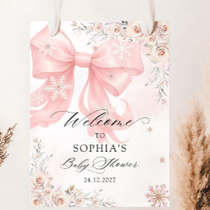 Välkommen till rosa Bow Winter Baby Shower Poster