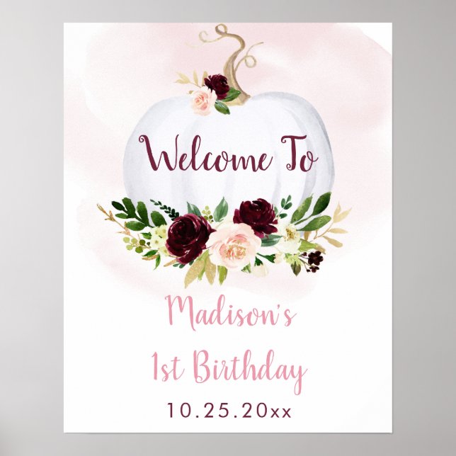 Välkommen till Rosa Burgundy Birthday Poster (Framsidan)