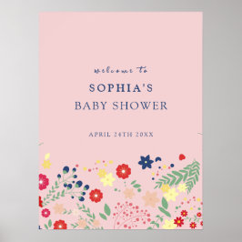 Välkommen till rosa Elegant Wildblomma Baby Shower Poster