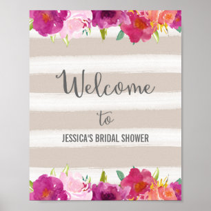 Välkommen till rosa Flowers Poster Skriv ut