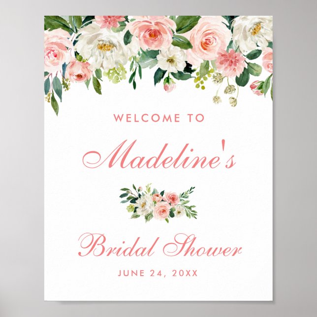 Välkommen till Rosa för möhippa  Blommigt Poster (Framsidan)