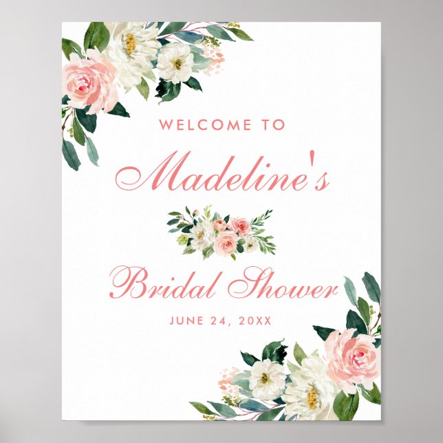Välkommen till Rosa för möhippa  Blommigt Poster (Framsidan)