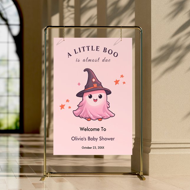 Välkommen till rosa Halloween, en liten babybabyst Poster (Pink Halloween A Little Boo Baby Shower Welcome Sign   )