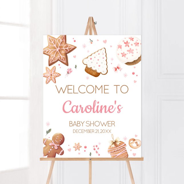 Välkommen till rosa jul Little Cookie Poster (Christmas Little Cookie Gingerbread Baby Shower Welcome Sign)