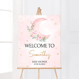 Välkommen till rosa Måne och Stars Baby Shower Poster
