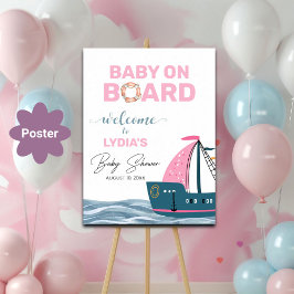 Välkommen till rosa Nautical Baby Shower Poster