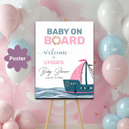 Välkommen till rosa Nautical Baby Shower Poster