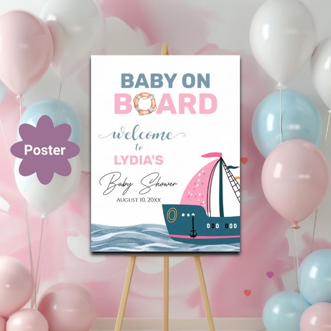 Välkommen till rosa Nautical Baby Shower Poster (Skapare uppladdad)