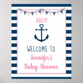 Välkommen till rosa Navy Girl Nautical Anchor Baby Poster