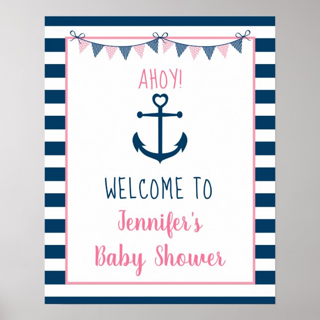 Välkommen till rosa Navy Girl Nautical Anchor Baby Poster (Framsidan)
