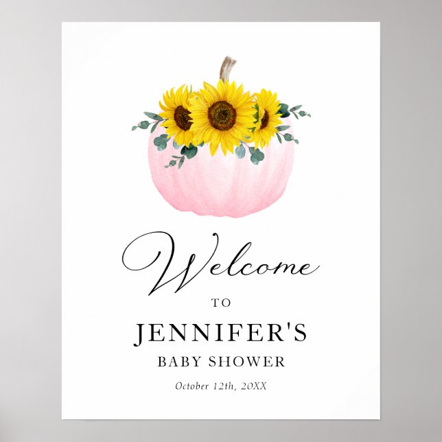 Välkommen till Rosa Pumpa och Solros Baby Shower Poster (Framsidan)