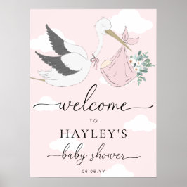 Välkommen till rosa Stork Baby Shower Poster