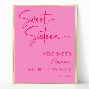 Välkommen till rosa Sweet sixteen 16:e Födelsedags Poster