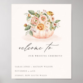 Välkommen till  Rosa Vitpumpkin Blommigt Bröllop V Poster