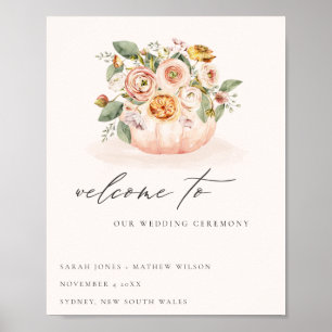 Välkommen till Rosa Vitpumpkin Blommigt Bröllop V Poster
