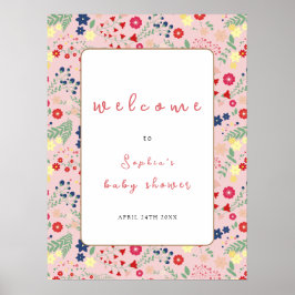 Välkommen till rosa Wildblomme Ram Baby Shower Poster