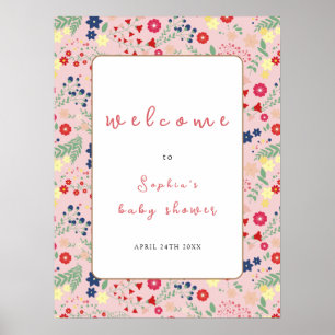 Välkommen till rosa Wildblomme Ram Baby Shower Poster
