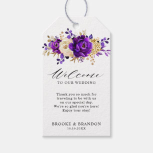 Välkommen till royal Lila Violet Guld Blommigt Brö Presentetikett