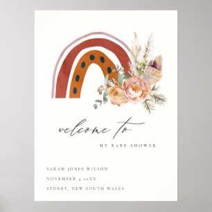 Välkommen till Rust Orange Boho Flora Rainbow Baby Poster