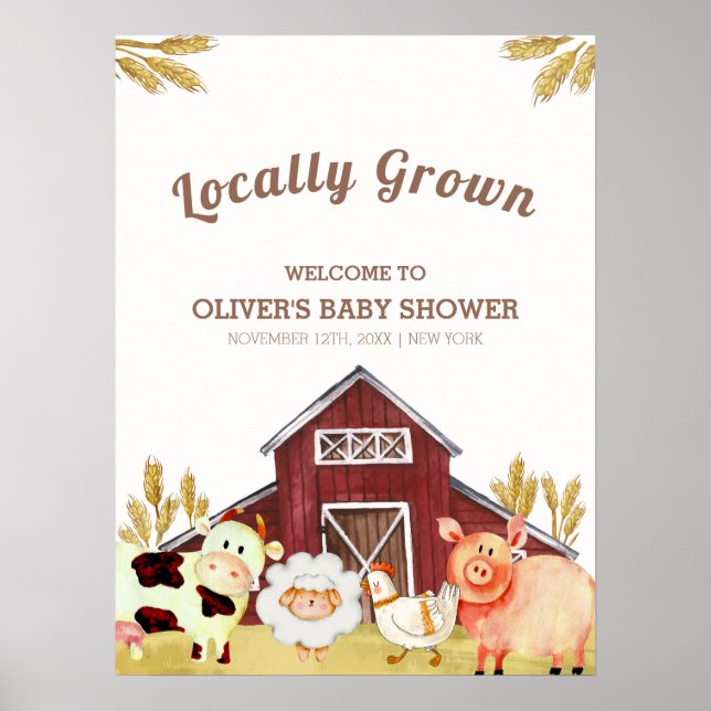 Välkommen till Rustic Barnyard Boskap Baby Shower Poster (Framsidan)