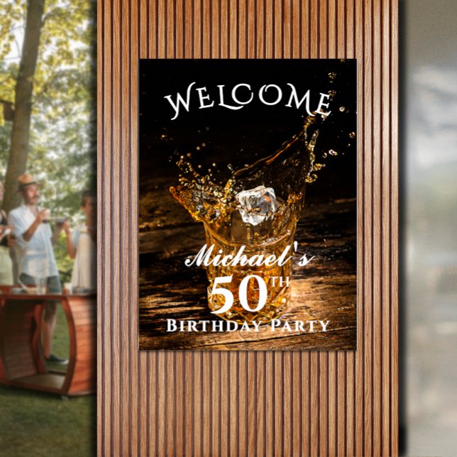 Välkommen till Rustic Whiskey Födelsedagsfest Poster (Rustic bourbon whiskey birthday party welcome poster - PRINTED and/or INSTANT DOWNLOAD)