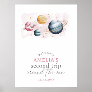 Välkommen till rymden Girl Birthday Galaxy Planets Poster