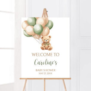 Välkommen till Sage Grönt Bear Balloon Baby Shower Poster