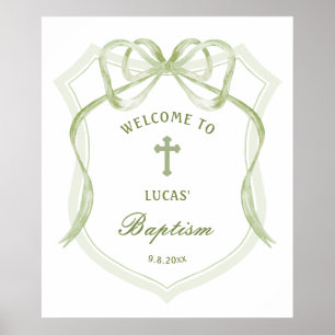 Välkommen till Sage Grönt Bow Vapensköld Baptism Poster