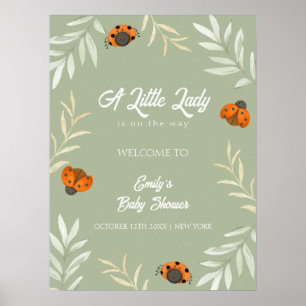 Välkommen till Sage Grönt Ladybug Greenery Baby Sh Poster