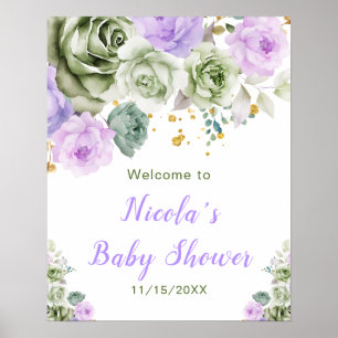Välkommen till Sage Grönt och Lila Blommigt Baby S Poster