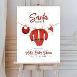 Välkommen till Santa Baby Shower<br><div class="desc">Julbabyduschtema med baby Santa kostym på clothesllinjen med dold hatt och rödhatt.</div>