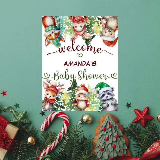 Välkommen till Skogsdjurs Vinter Jul Baby Shower Poster (Skapare uppladdad)
