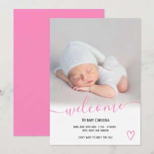 Välkommen till skript Hjärtfoto rosa Flicka baby f Meddelande