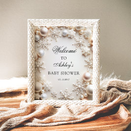 Välkommen till snöflingor Neutralt Baby Shower Poster