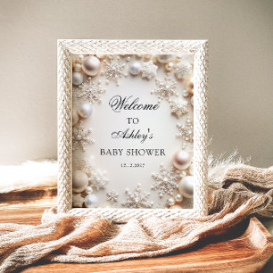 Välkommen till snöflingor Neutralt Baby Shower Poster