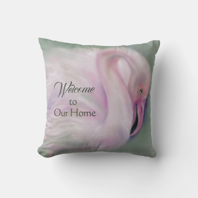 Välkommen till Soft Rosa Flamingo Pastel Personlig Kudde (Framsida)