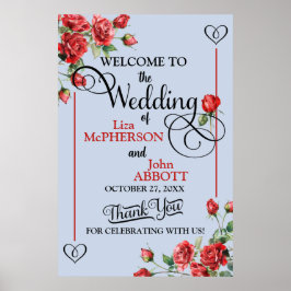 Välkommen till söt Blommigt Röd ros Bröllop Poster