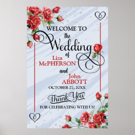 Välkommen till söt Blommigt Röd ros Bröllop Poster