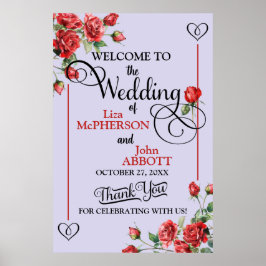 Välkommen till söt Blommigt Röd ros Bröllop Poster