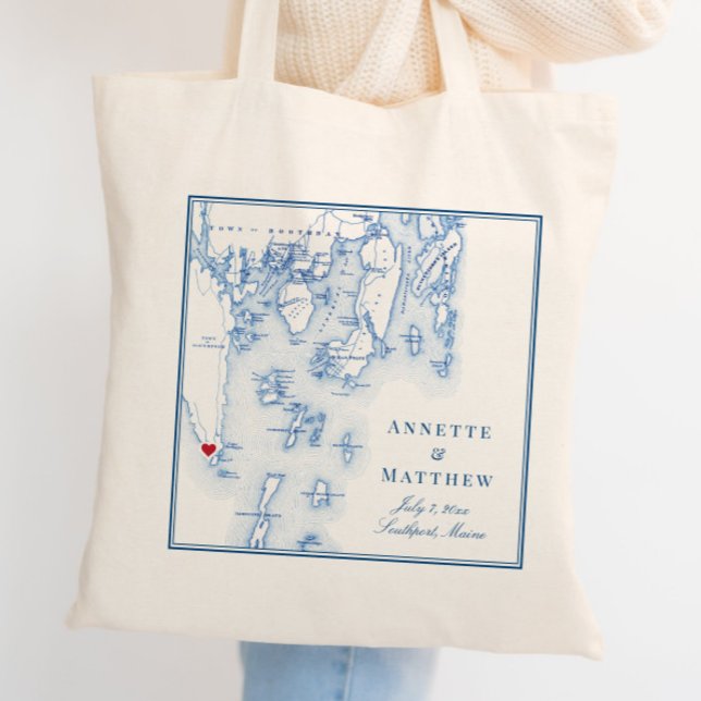 Välkommen till Southport Boothbay Harbour Maine Br Tygkasse (This Southport Maine wedding welcome tote bag is perfect for your Newagen Seaside Inn wedding)
