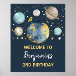 Välkommen till Space Galaxy Födelsedagsfest Navy G Poster