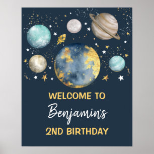 Välkommen till Space Galaxy Födelsedagsfest Navy G Poster